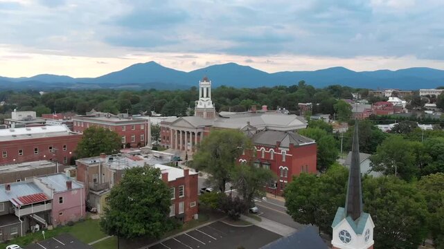 Bedford County Courthouse Aerial with Blue Ridge Mountains