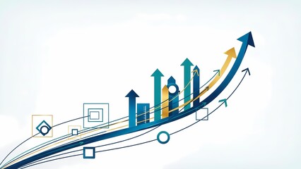 Business Growth Analytics Background with Rising Arrows and Bar Chart