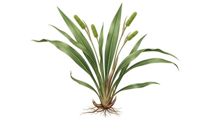 Vibrant green plant with spiky flowers and roots, isolated on a transparent   background.