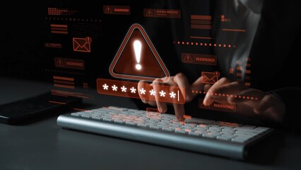 Password security breach warning with red asterisk box, cybersecurity alert, lock icons, and critical vulnerability signals in digital system access Marrow
