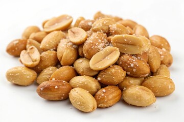 Fototapeta premium A pile of salted peanuts on a white background