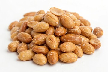 Fototapeta premium A pile of salted peanuts on a white background