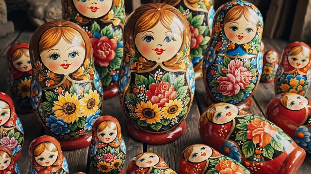 Russian Dolls - A cherished collection of nesting dolls stands as a vibrant symbol of artistic expression and cultural heritage. The dolls' intricate patterns and smiling faces.