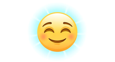 Smiling Yellow Emoji Face Icon Happy Expression Isolated on Glowing Blue Background