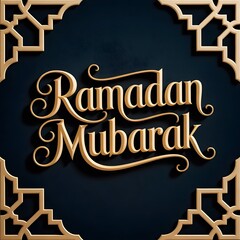 a luxurious greeting card design featuring Ramadan Mubarak in Golden and Blue color