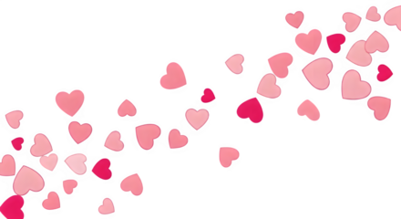 Pink and Red Heart Confetti Falling on White Background