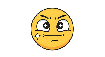 Fototapeta premium Cartoon yellow angry emoji face with furrowed eyebrows and frown isolated on white background
