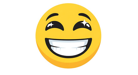 Fototapeta premium Happy yellow emoji face smiling joyfully isolated on white background vector illustration