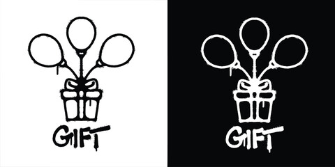 Graffiti Gift box with balloons logo vector design