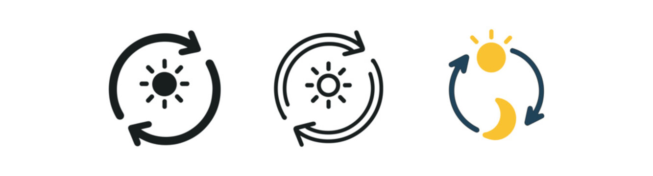 routine three repeating circular arrow with tiny sun and moon dots and navy