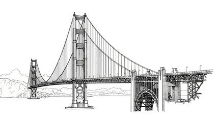 Fototapeta premium Golden Gate Bridge Illustration - Suspension Bridge Design