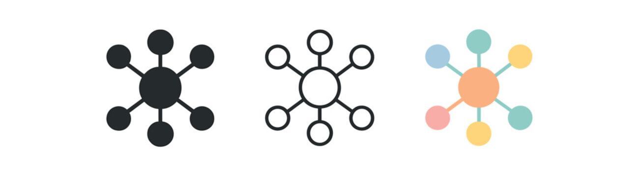 mind map three central circle with branching lines pastel node colors