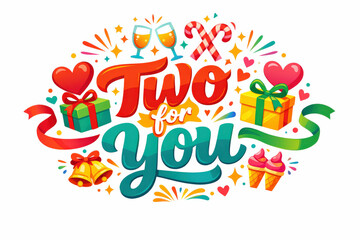 Fototapeta premium Festive Two-For-One Banner. Clean modern holiday banner illustration, colorful value-focused banner reinforcing a personal two-for