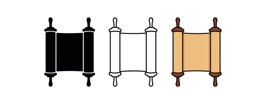 torah scroll three rolled scroll with handles parchment beige and brown