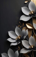 abstract flowers blooming on dark background, banner, concept of luxury, interior, events