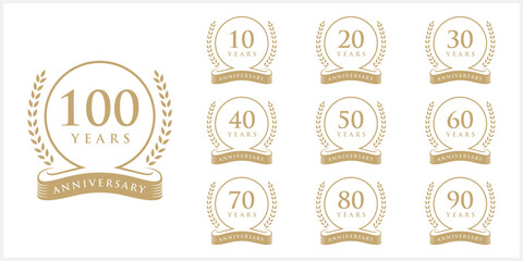 Collection of luxury anniversary logo design. Celebration days special vector symbol icon concept, serif font graphic symbol