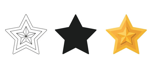 Obraz premium Star Icons Vector Set in Three Styles — Line Art, Silhouette and Color Version for Islamic Design, App UI, Posters and Branding