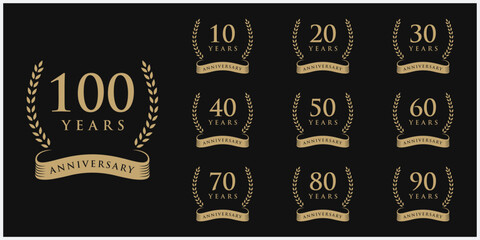 Collection of luxury anniversary logo design. Celebration days special vector symbol icon concept, serif font graphic symbol