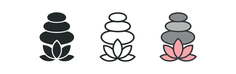 zen stone and lotus three stacked stone with tiny lotus gray and pink