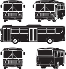 collection of black and white bus silhouettes in various views