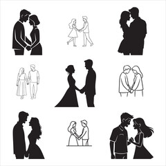 Romantic Couple Holding Hands Contemporary Vector Art