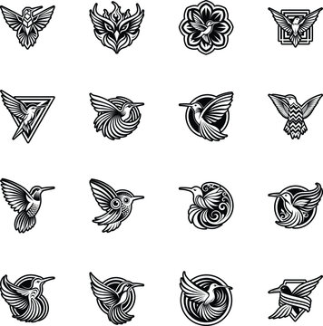 Set of Hummingbird Glyph Style Icons 

