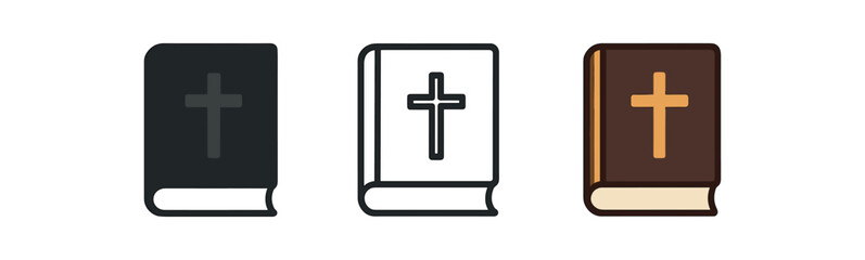 Obraz premium bible book three closed book with subtle cross on cover dark brown with gold edge