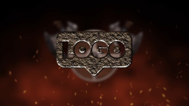 Medieval Shield Axe Fire Ember Grunge Metal Rusted Logo Reveal
