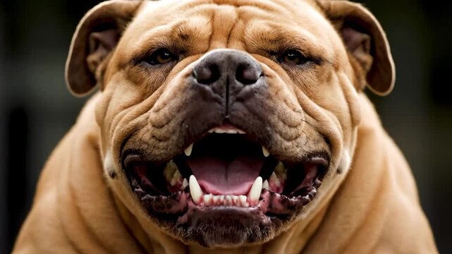 Aggressive Dog Portrait - This striking portrait captures an aggressive dog showing its teeth. The canine has an open mouth and a blurred background.