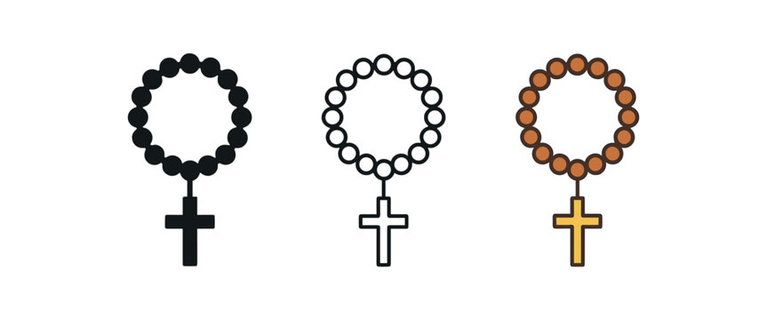 rosary three bead circle with hanging cross brown beads and gold cross