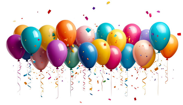Colorful party balloons isolated on transparent background, high-quality PNG with bright vibrant colors, perfect for birthdays, celebrations, decorations, events, and festive designs.