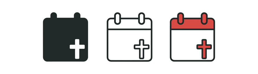 Obraz premium christian calendar three small calendar page with cross corner mark white and red