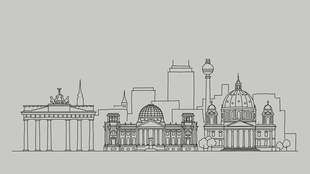 Berlin City Line Art Animation Build Up. Web Banner  Animated Time-Lapse Berlin, Germany. 