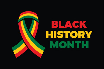 Black History Month poster with awareness ribbon vector illustration. Red gold green Pan-African awareness ribbon icon. Template for background, banner, card. Important day