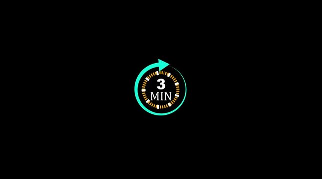Three Minute Timer Icon with Teal Arrow and Orange Markings Keywords: timer, three minutes, icon, clock, time, countdown, minute, measurement, duration, speed, quick, fast, short, interval