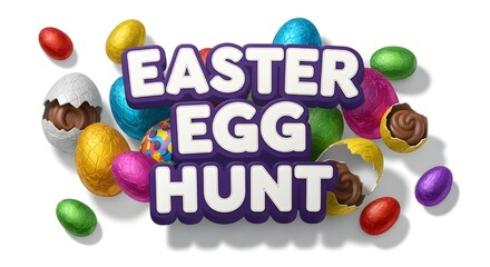 Colorful Easter Egg Hunt Scene with Chocolate Eggs and Candy