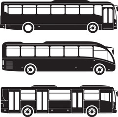Three different bus silhouettes in side view on white background