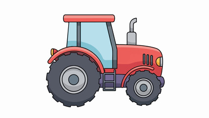 Obraz premium A simple cartoon illustration of a red tractor with large rear wheels