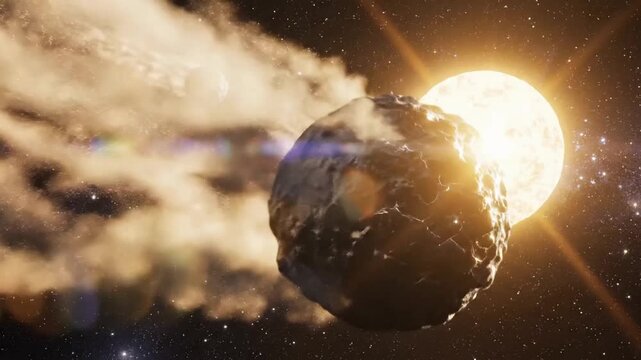 Close-up of a rocky asteroid in space