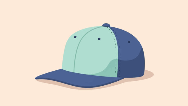 A simple, two-toned baseball cap with a flat brim sits on a pale background
