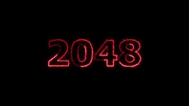 Business number neon text animation. Glowing neon text calendar 2048 number background 4k video.	