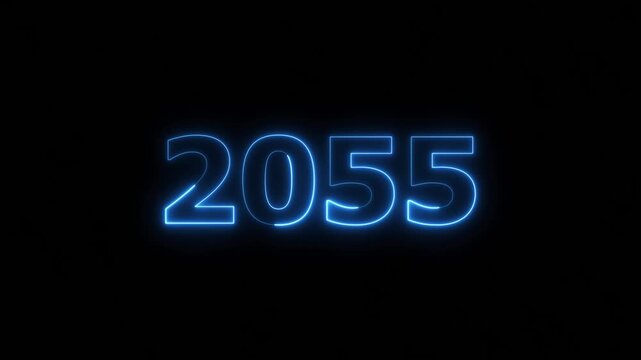 Business number neon text animation. Glowing neon text calendar 2055 number background 4k video.	