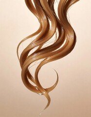 Hyper-realistic studio photography of hair textures, a lock of wet curly  blond hair against light beige gradient background