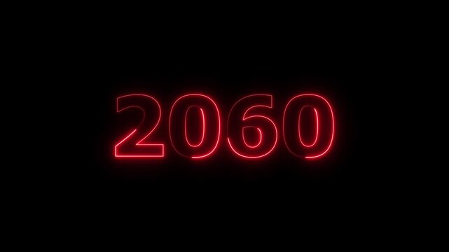 Business number neon text animation. Glowing neon text calendar 2060 number background 4k video.	