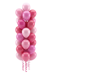 PNG image of Elegant vertical cluster of shiny pink balloons tied with curly ribbons ready for a festive celebration on transparent background