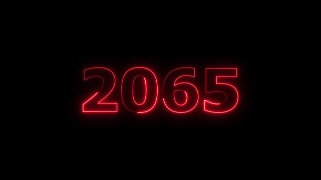 Business number neon text animation. Glowing neon text calendar 2065 number background 4k video.	