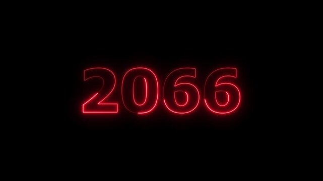 Business number neon text animation. Glowing neon text calendar 2066 number background 4k video.	