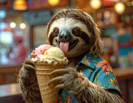 Faultier schleckt ein Eis