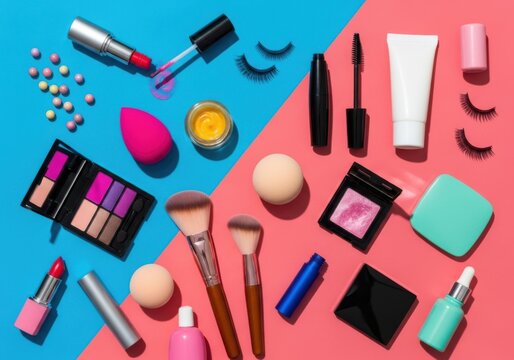 Vibrant array of cosmetic essentials for beauty enthusiasts