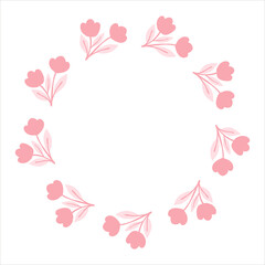 Floral wreath with simple flat romantic flowers for Valentine's Day, birthday and spring decor. Hand drawn frame with blank copy space. Vector illustration for cards, invitations, packaging, branding